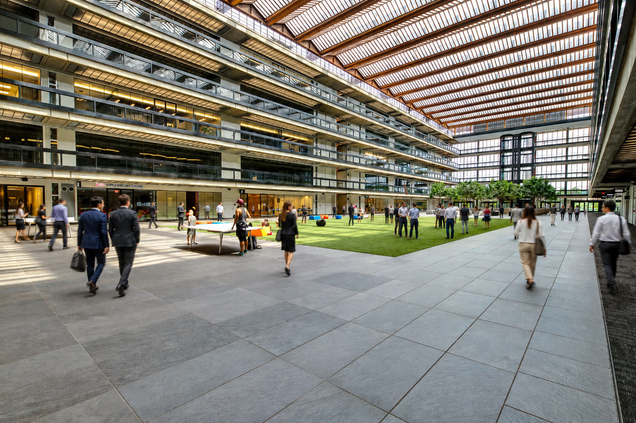 Lux & Grand Media New Jersey office — interior atrium